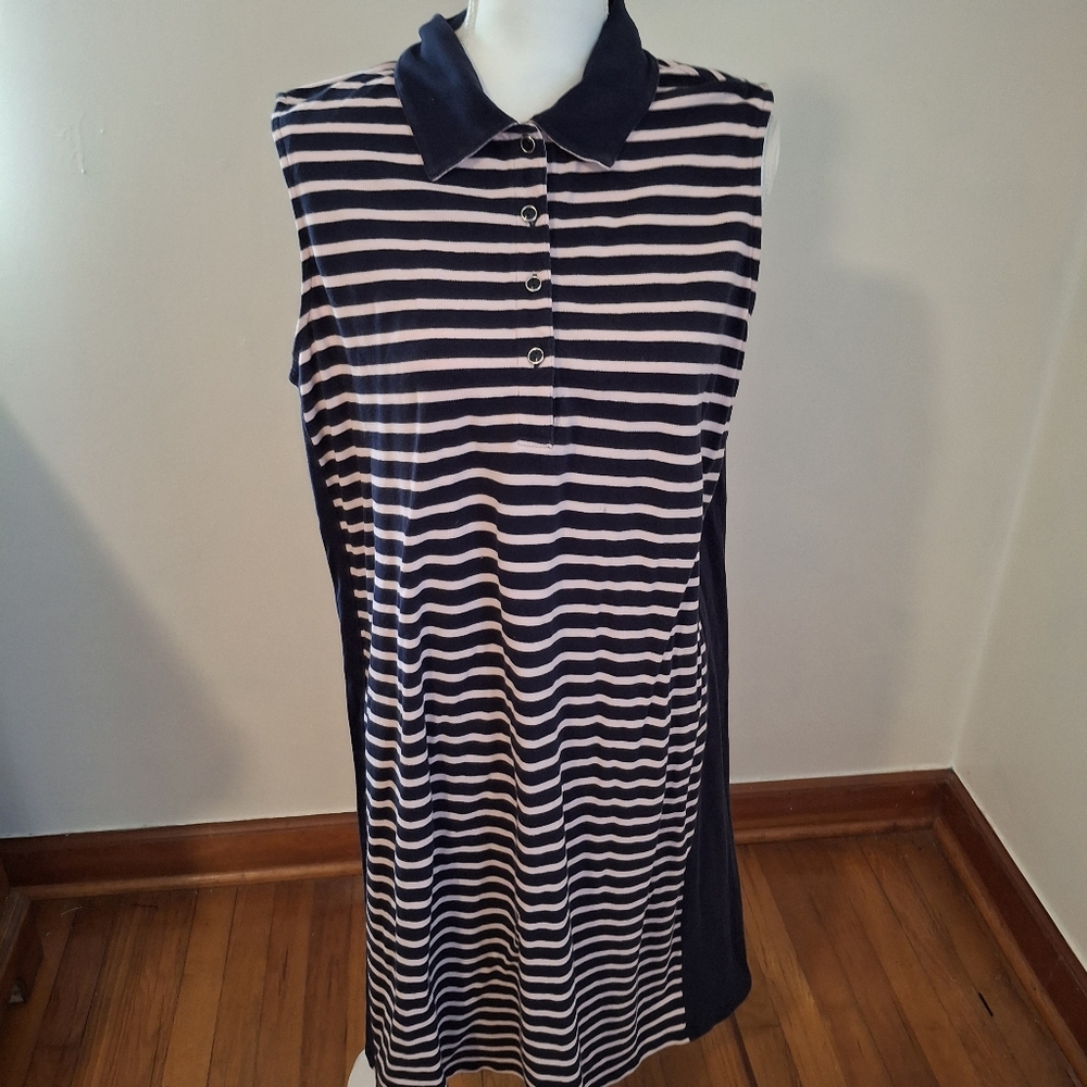 Lands' End Striped Navy and White Mini Dress